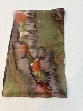Vintage Hand Painted Silk Feeling Scarf Abstract Earth Tones 52”